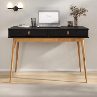 IDIMEX Schreibtisch WANDA, Bürotisch mit Schubladen Homeoffice Tisch Massivholz schwarz / Eiche