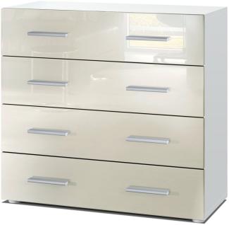 Vladon Sideboard Pavos, Kommode mit 4 Schubladen, Weiß matt/Creme Hochglanz (76 x 72 x 35 cm)