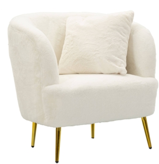 Dmora Sessel Landi, Gepolsterter Sitz, Einzelsofa im Wohnzimmer, Stuhl mit Armlehnen, 73x66 h78 cm, Weiß und Gold