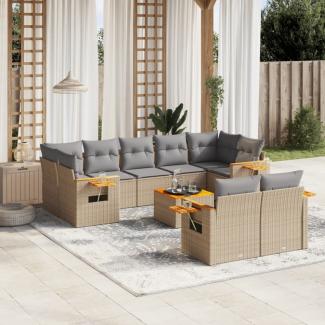vidaXL 10-tlg. Garten-Sofagarnitur mit Kissen Beige Poly Rattan 3227137