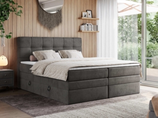 Boxspringbett, Polsterbett, Bett, Schlafzimmer - ERNI-KING - 180x200cm - Dunkelgrau Velours - H4