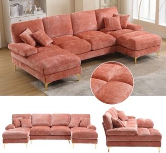 LVHOM Loungesofa 272x136x88 cm, 4-6 Personen, 6-Sitzer Chenille U-Shape Sektionssofa/Modulares Sofaset/Schlafsofa/Ecksofa/Relaxliege