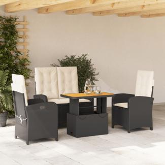 vidaXL 4-tlg. Garten-Essgruppe mit Kissen Schwarz Poly Rattan 3277323