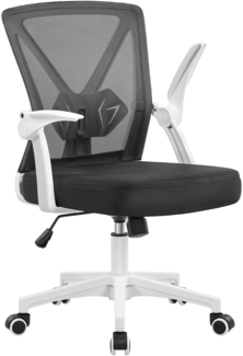 Yaheetech Bürostuhl Schreibtischstuhl mit hochklappbare Armlehnen, Drehstuhl aus Mesh, Office Chair Ergonomic, erstellbaren Lendenwirbelstütze, Wippfunktion, höhenverstellbar Weiß
