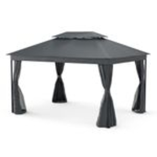 Blumfeldt Mondo Dual Pavillon 3x4 – Doppeldach & Moskitonetze, Rostfreier Metallrahmen, Wetterfeste Überdachung, Gartenpavillon, Dunkelgrau