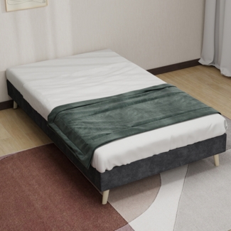 Bettgestell 90x200 cm mit Gaslift und gepolstertem Kopfteil – Stoffbezug, integrierter Stauraum,Grau