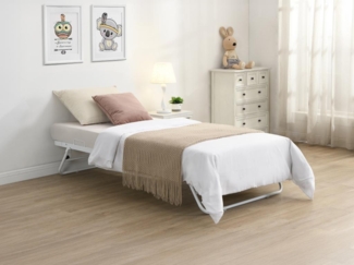 Vente-unique - Klappbett + Lattenrost - Metall - 90 x 190 cm - Weiß - ADONIS
