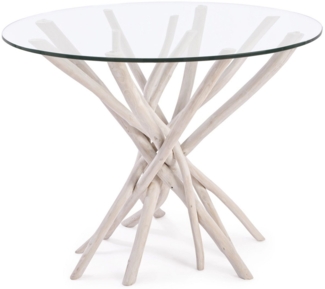 Bizzotto Esstisch Sahel Rund mit Glasplatte, 110 cm, Geeignet für 3-4 Personen