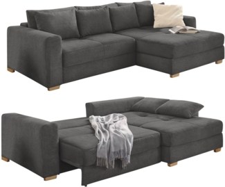 ECKSOFA-DAUERSCHLÄFER Federkern Bettkasten, seitenverkehrt montierbar 288/186/86 cm, Cord Grau Anthrazit