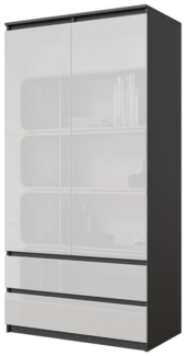 Furnica Kleiderschrank Joelle Anthrazit Grau, 2 Türen und 2 Schubladen H180cm B90cm T50cm