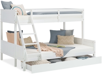 Kinderbett mit Bettkasten Etagenbett 90x200 und 140x200 Weiß Holz Doppelstockbett Jugendbett Hochbett Stockbett