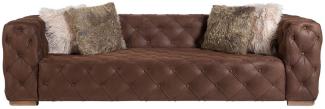 Casa Padrino Luxus Chesterfield 3er Sofa Braun / Hellbraun 240 x 95 x H. 81 cm - Chesterfield Wohnzimmer Sofa - Chesterfield Wohnzimmer Möbel - Luxus Kollektion