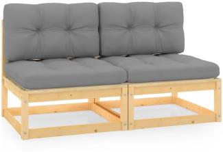 vidaXL Garten-Mittelsofas mit Grauen Kissen 2 Stk. Massivholz Kiefer 805735