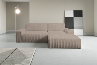 WERK2 Ecksofa Rotterdam-L, kuschelweicher Cord oder Breitcord, L-Form, Breite 267 cm, Design Ecksofa mit Schlaffunktion & Bettkasten, Breitcord, Taupe