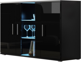 Kommode Soho S07 (Farbe: Schwarz / Schwarz Hochglanz, mit RGB LED Beleuchtung)