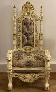 Pompöös by Casa Padrino Luxus Barock Thron Sessel Krone Creme / Gold - designed by Harald Glööckler