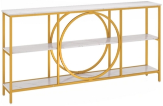 COSTWAY Konsolentisch, 180cm, schmal, 3 Ebenen Sofatisch, Metallrahmen Weiß