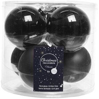 Kaemingk Weihnachtsbaumkugel Weihnachtsbaumkugeln Glas Ø 8 cm 6 Stück schwarz glänzend/matt