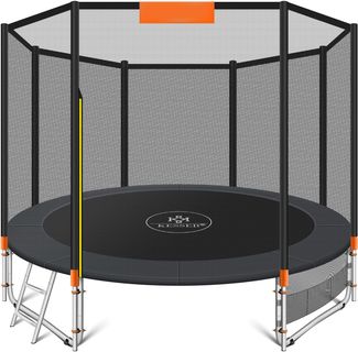 KESSER® - Trampolin | TÜV Rheinland GS Zertifiziert | Komplettset mit Sicherheitsnetz, Leiter, Randabdeckung, Seitentasche & Zubehör | Kindertrampolin Gartentrampolin Belastbarkeit 150 kg Orange, 427 cm