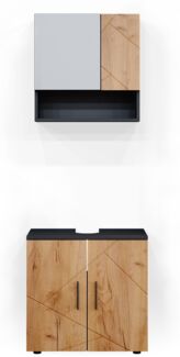 Badmöbel-Set Irma Goldkraft Eiche/Anthrazit 2 Teile, Unterschrank 60 cm Vicco