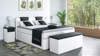 Meisterbetten Boxspringbett Iris 140x200 in WT-Weiss in WT-Dunkel Grau, Matratzenbezug Nano, Komfortschaum-Topper