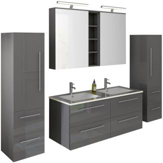 Badezimmer-Set 120 cm 4 tlg MDF Eiche Grau Glas mit Waschbecken.