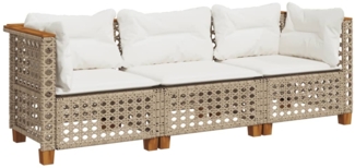 vidaXL Gartensofa mit Kissen 3-Sitzer Beige Poly Rattan 365940
