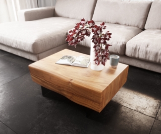 Couchtisch New Live-Edge 80x60 cm Akazie Natur 2 Schubladen Fuß schwebend Metall Schwarz