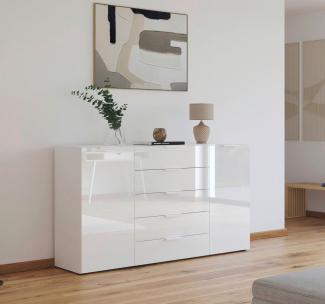 rauch Schubkastenkommode Flipp Kommode Sideboard Wäscheschrank, 2-türig, 5 Schubladen, Soft-Close, Oberboden und Front Glas, 2 Breiten