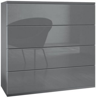 Vladon Kommode Pavos V3 (Sideboard hängend, mit 4 Schubladen), Anthrazit matt/Grau Hochglanz (76 x 94 x 35 cm)