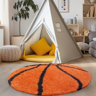 Carpettex Kinderteppich Basketball Design, Rund, Höhe: 30 mm, Kinder Teppich Fußball-Form Kinderzimmer versch. farben und größen