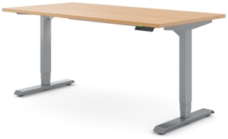 Ergotopia Desktopia Pro X I Elektrisch höhenverstellbarer Schreibtisch I 120x80 cm I Buche-Echtholz I Gestell Grau I Ziele- und Motivationsfunktion