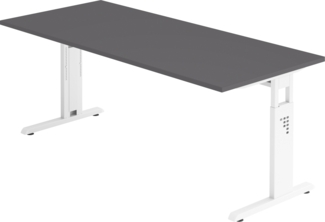 bümö höhenverstellbarer Schreibtisch O-Serie 180x80 cm in Graphit, Gestell in weiß - großer PC Tisch für's Büro manuell höhenverstellbar, Computertisch verstellbar, OS-19-G-W