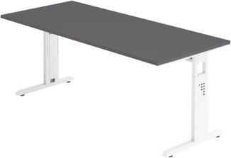 bümö höhenverstellbarer Schreibtisch O-Serie 180x80 cm in Graphit, Gestell in weiß - großer PC Tisch für's Büro manuell höhenverstellbar, Computertisch verstellbar, OS-19-G-W