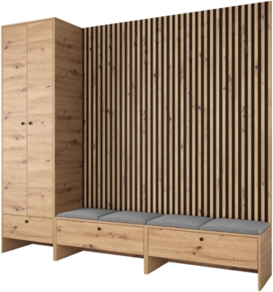 Garderoben-Set Melire VI, Kleiderschrank, Unterschrank, Griffe aus Metall (Farbe: Artisan Eiche, Manila 16)