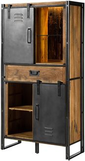 Schrank Mango / Altholz 105x45x195 natur / grau lackiert / Metall grau BLACKBURN LUX #405