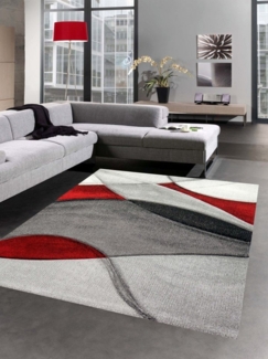 Carpetia Teppich Teppich modern Teppich Wohnzimmer Wellen rot grau schwarz, rechteckig, Höhe: 13 mm