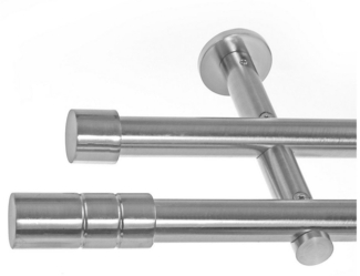 BASIT Gardinenstange Edelstahloptik 19mm mit Wandträgern 120 cm E64, Ø 19 mm, 2-läufig, verschraubt, Metall, H29 120 cm E64 Zylinder Rillen