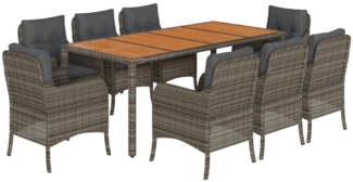 vidaXL 9-tlg. Garten-Essgruppe mit Kissen Grau Poly Rattan 3211877