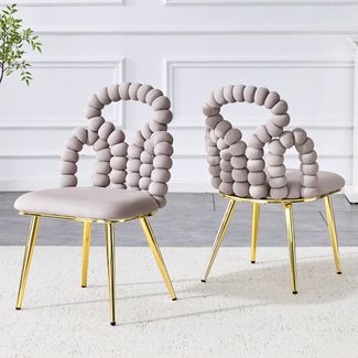 Vielseitige Hellgraue Samt-Esszimmerstühle (2er-Set) mit Kugelketten-Rückenlehne,Stabile Vergoldete Metallbeine ideal für Esszimmer Garderobebereiche und Wohnräume,Samt,Hellgrau,