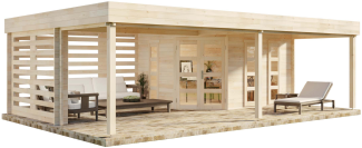 Alpholz Gartenhaus Panama-40 Gartenhaus aus Holz Holzhaus mit 40 mm Wandstärke inklusive Terrasse Blockbohlenhaus mit Montagematerial