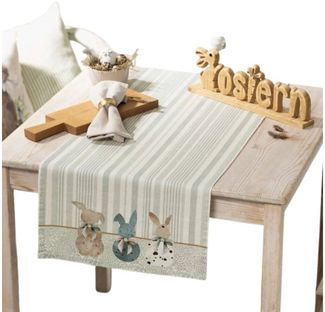 Home-trends24. de Tischläufer Hasentrio Tischdeko Osterhase Beige 40 x 140 Baumwolle Ostern, Ostern