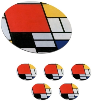 MuchoWow Glasuntersetzer Kunst - Mondrian - Alte Meister - Komposition 2, Zubehör für Gläser, 6-tlg, Getränkeuntersetzer, Rund, Tassenuntersetzer Kork, 10x10 cm