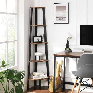 Vasagle Eckregal, Bücherregal mit 5 Ablagen im Industrie-Design, Leiterregal mit Metallrahmen, fürs Wohnzimmer, Büro, Vintage von Songmics LLS35X