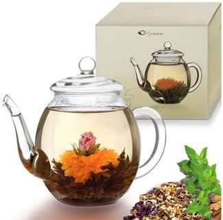 Creano Teekanne Teekanne 500ml, 0,5 l, (1er-Set, 2-St, Teekanne & Deckel), tropffrei