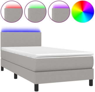 vidaXL Boxspringbett mit Matratze & LED Hellgrau 90x190 cm Stoff 3132957
