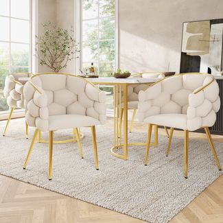 Esszimmerstuhl 44 x 41 x 74 cm aus Samt in Beige mit goldenem Rückengestell, 2er-Set