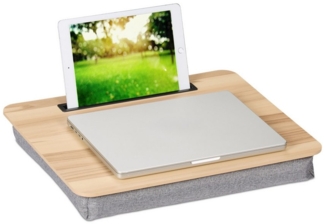 relaxdays Laptop Tablett Laptopkissen mit Handyhalter, Schaumstoff, Natur