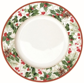 EasyLife Speiseteller Christmas Berries, Spülmaschinengeeignet, Weiß, Motiv: Rote Beeren