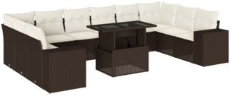 vidaXL 11-tlg. Garten-Sofagarnitur mit Kissen Braun Poly Rattan 3269413